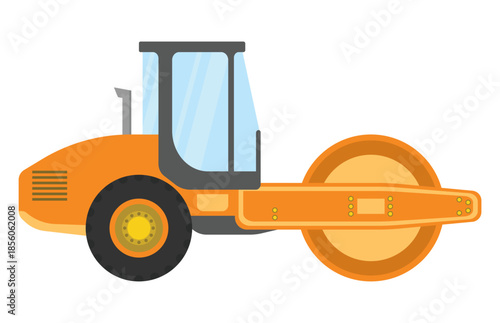 Orange road roller vehicle on white background construction