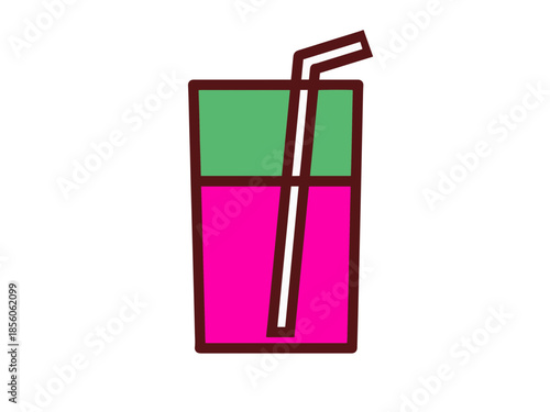 Vibrant Juice Glass Icon with Straw in Flat Style