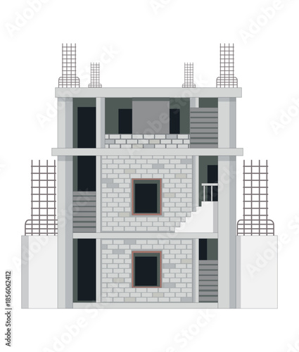 Unfinished Building Structure with Rebar construction