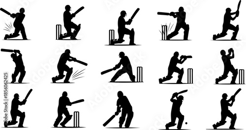 Cricket Wicket and Stumps Icon Set Silhouette Collection