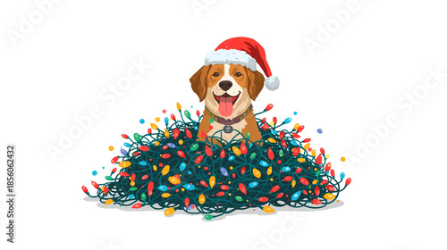 dog wearing santa claus hat