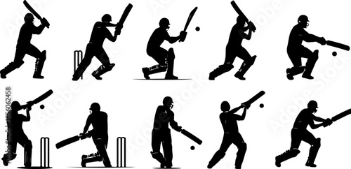 Cricket Wicket and Stumps Icon Set Silhouette Collection