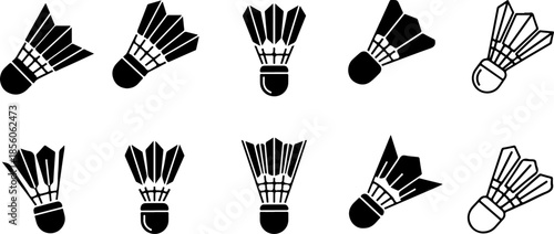 Badminton Shuttlecock Icon Set – Feather Shuttle Sports Symbols