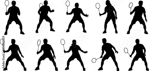 Tennis Player Action Silhouette Set