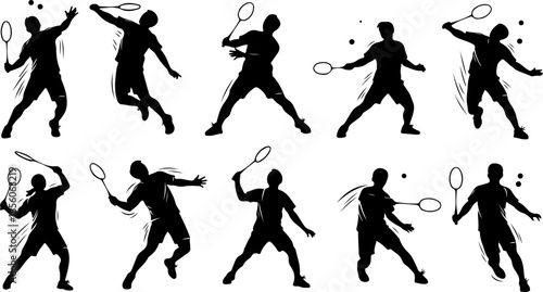 Tennis Player Action Silhouette Set