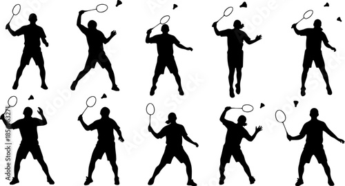 Tennis Player Action Silhouette Set