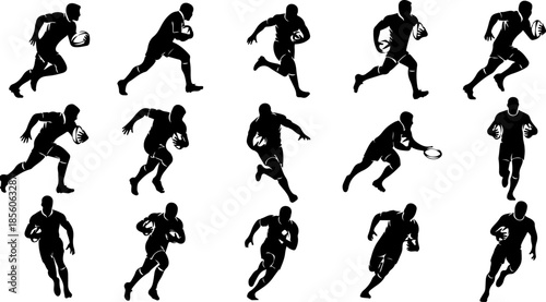 10 Professional Rugby Player Action and Ball Handling Silhouettes