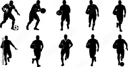 10 Professional Rugby Player Action and Ball Handling Silhouettes