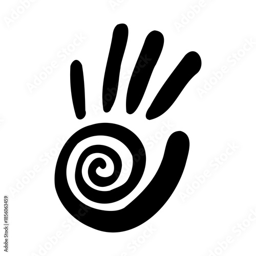 Tribal hand sun print, aztec simple symbol. Line mexican tribe doodle hand drawn decorative element. Ethnic motive.