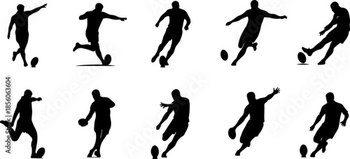 10 Professional Rugby Player Action and Ball Handling Silhouettes