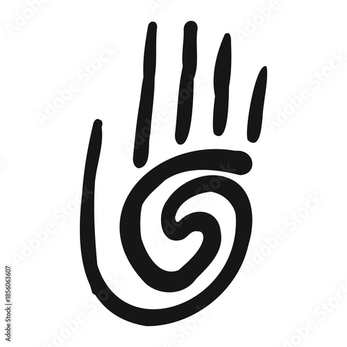 Tribal hand sun print, aztec simple symbol. Line mexican tribe doodle hand drawn decorative element. Ethnic motive.