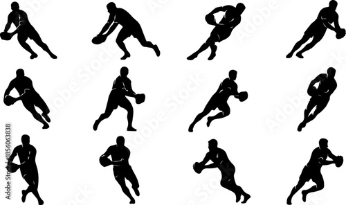 10 Professional Rugby Player Action and Ball Handling Silhouettes