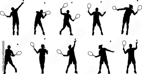 Tennis Player Action Silhouette Set