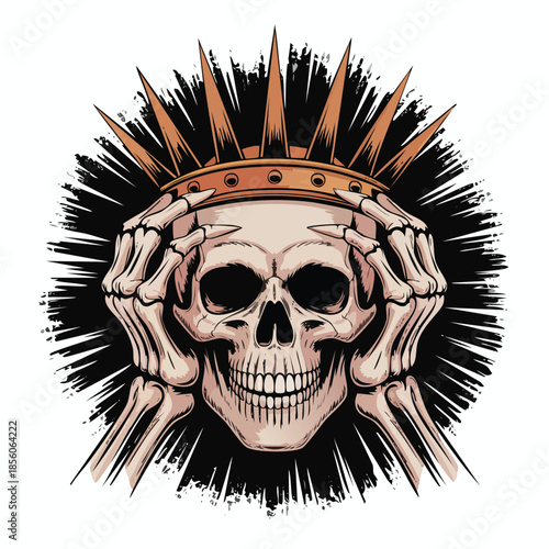 Punk Skull with Spiked Mohawk Illustration.