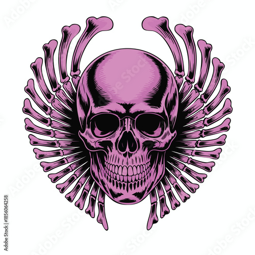 Purple Skull with Winged Aura Graphic.