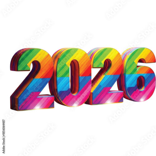 Rainbow 2026 numbers with diagonal brush strokes on white background new year