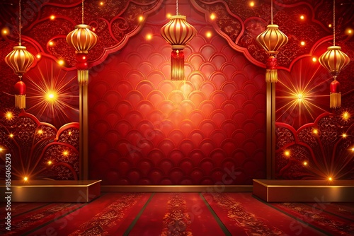 Vibrant Chinese New Year celebration background with red lanterns