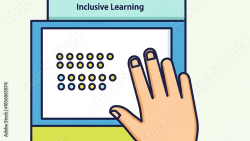 Hand interacting with braille display on digital device for inclusive learning and accessibility