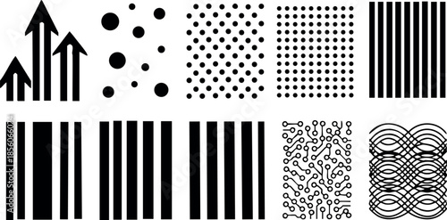 Abstract black and white barcode and arrow vector icons set for technology and data visualization 