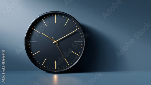 Wallpaper Mural A black clock with gold hands and markers is on a blue surface, the time reads approximately ten minutes after two o'clock Torontodigital.ca