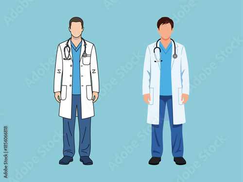 Two medical professionals standing in a clinical environment, viewed from the front.