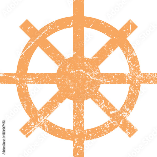 Vector illustration of a vintage metal anchor and steering wheel isolated on a white background with a retro movie film reel circle symbol and 3d car rim icon art