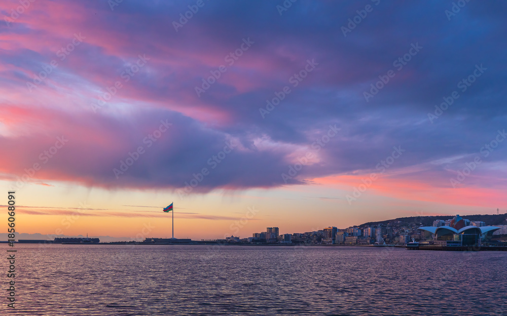 Naklejka premium The national flag of Azerbaijan. The largest flag in the world.