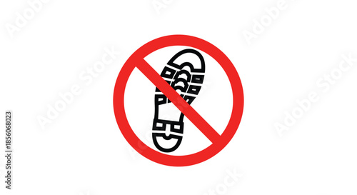 International prohibition sign with a red circle and slash over a black shoe print silhouette indicating no walking or footwear allowed.