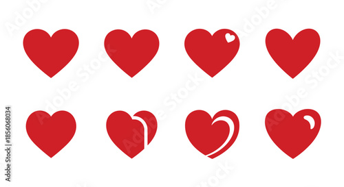 Collection of various red heart shapes and icons representing love, romance, and health for Valentine's Day or medical applications.