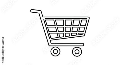 Simple black outline icon of a supermarket shopping cart on white background representing retail, commerce, and online shopping services.