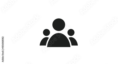 Minimalist black silhouette of a group of three people icons representing a team, community, or social network on white background.