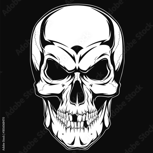 White Skull Illustration on Black Background