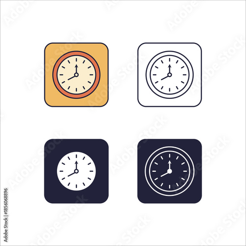 Time Clock Vector Icons – Simple Wall Clock Design