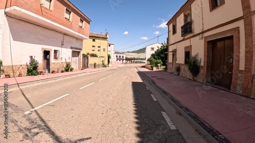 paved road passing through the village of Morata de Jiloca, province of Zaragoza, Aragon, Spain