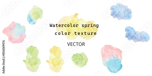 水彩絵の具で描いた春色の花びらのテクスチャ素材セット