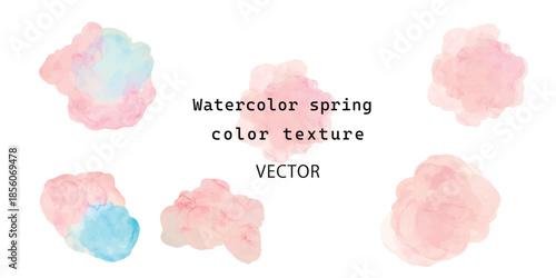 水彩絵の具で描いた春色の花びらのテクスチャ素材セット