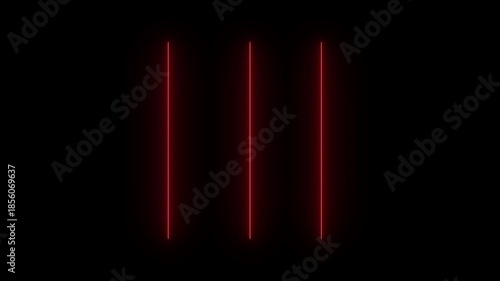 Three blue glowing neon fluorescent light rods on black background