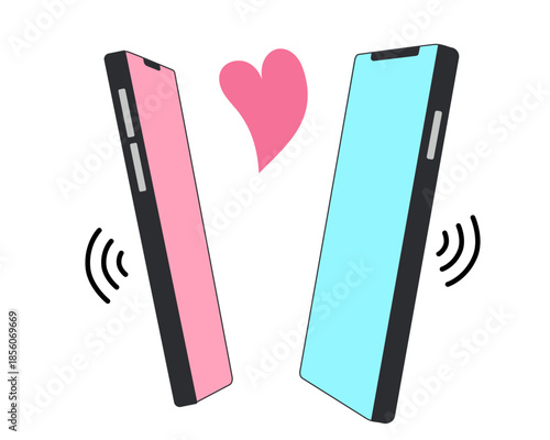 Dating phone app concept. People send love message, romantic relationships in the Internet. Vector illustration 