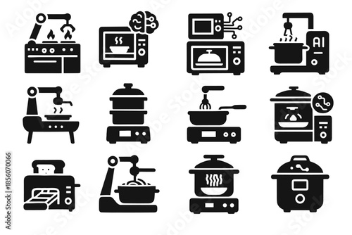 Kitchen ai toaster rice icon automated vector steamer fryer smart pasta
