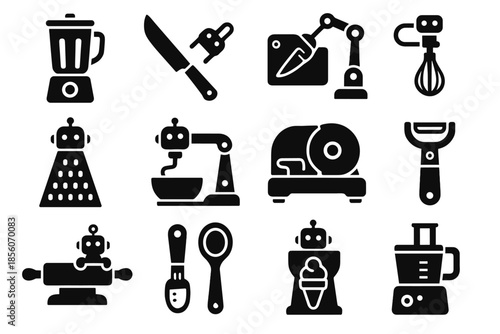 Vector dough smart automated programmable icon ai robotic tools kneader rolling kitchen