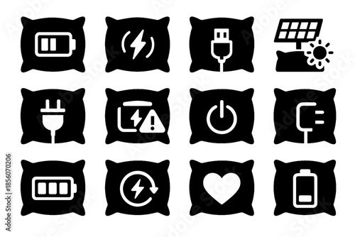 Battery pillow wireless cable adapter vector warning icon smart charging power quick