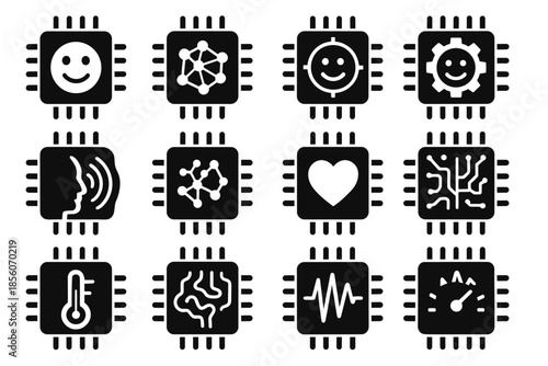 Symbol heart icons recognition detection brainwave emotion chip vector facial neural waves