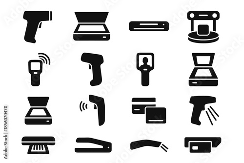 Scanners scanner laser reader data optical portable magnetic icon handheld document vector