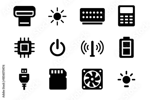 Vector icon control pack scanner card sensor power data light fan button