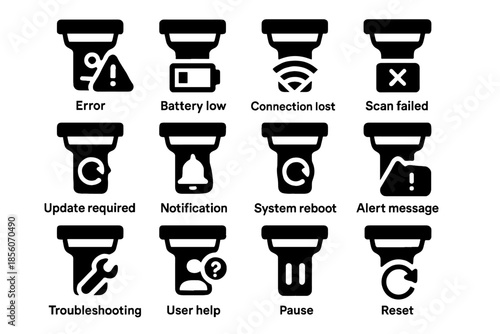 Pause data warning vector icon system alert connection user battery scanner scan
