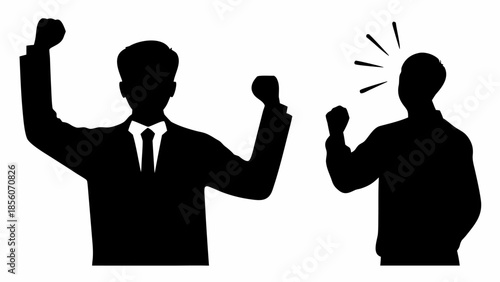 Businessman celebrating success with another person reacting