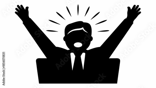 Businessman celebrating success with arms raised in excitement