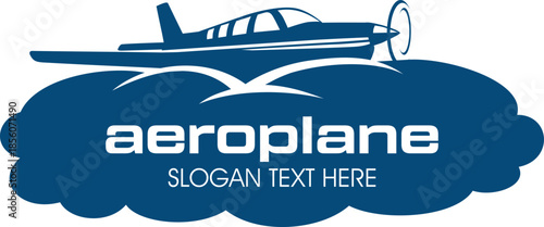 Aeroplane Logo with Propeller Aircraft Flying Above Clouds
