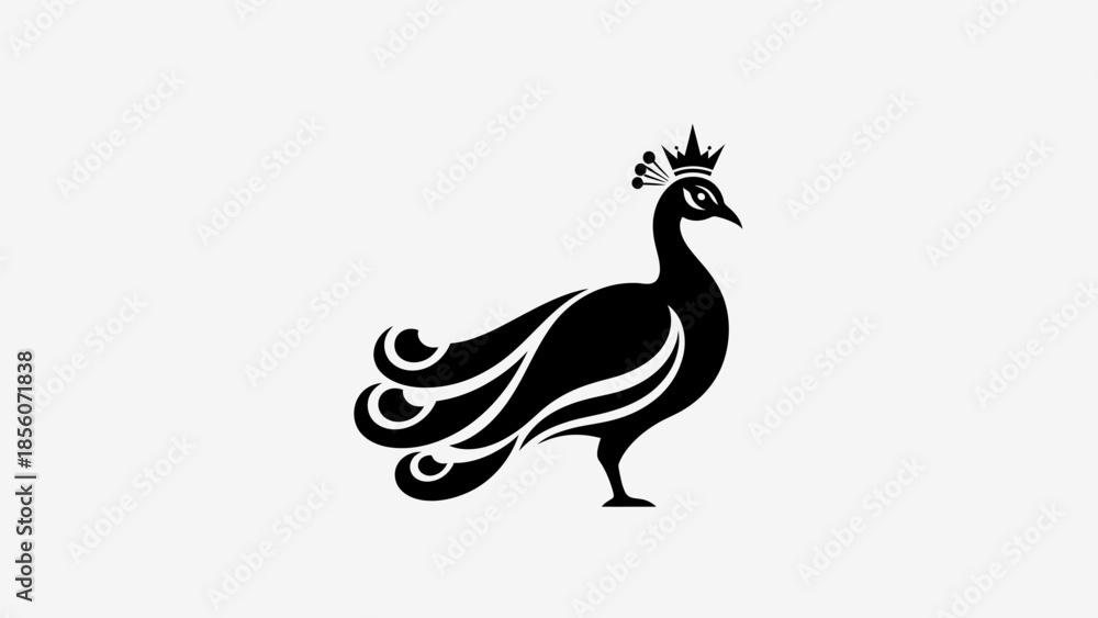 Fototapeta premium Black Silhouette of a Peacock Illustration.