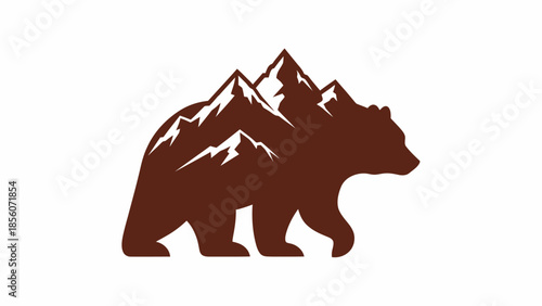 Brown Bear Silhouette with Mountains.